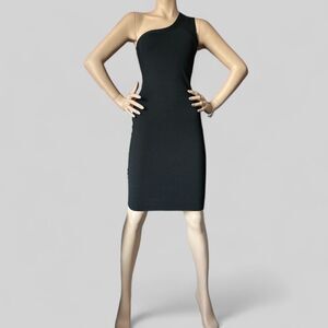 One-Shoulder Mini Dress Black Ruched Wool Size Extra Small T BY ALEXANDER WANG